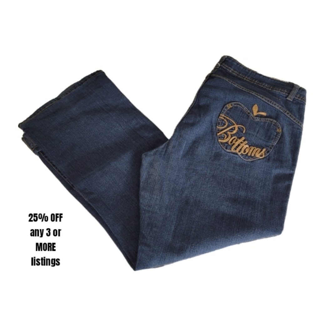 Apple Bottom Jeans Vintage Plus Size 16 Blue Denim Women Graphic Embroidered Y2K